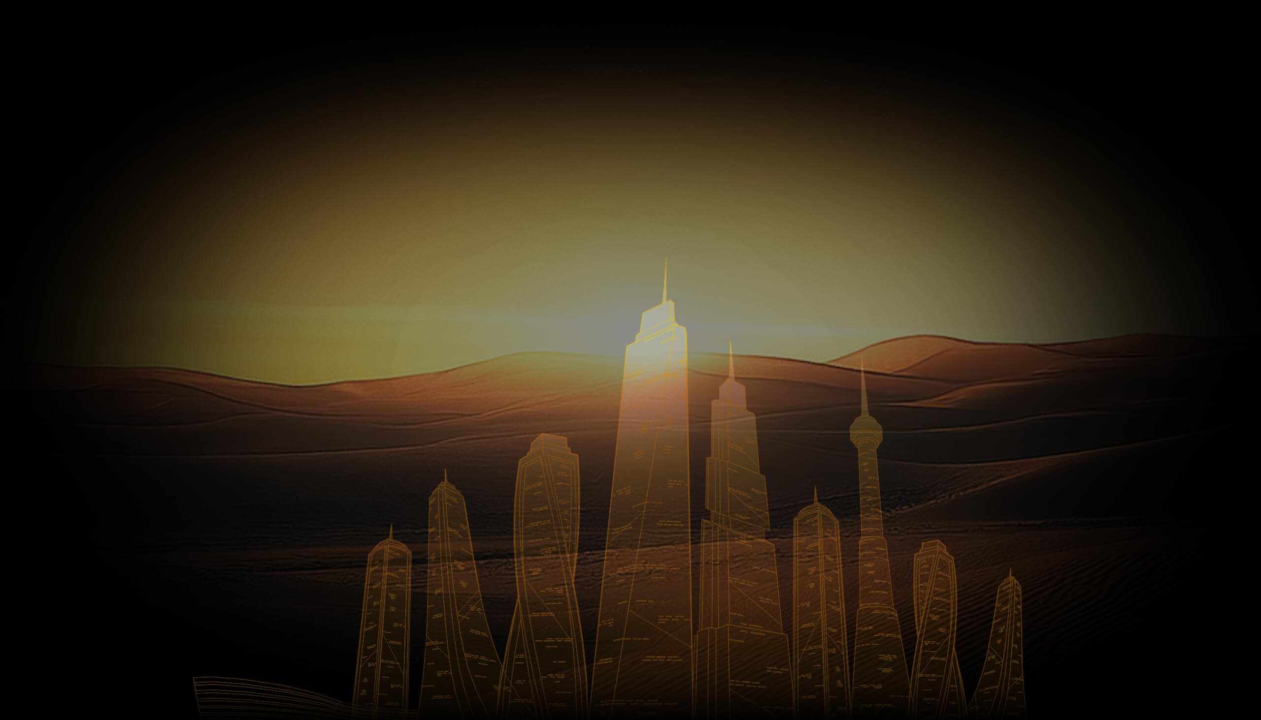 Golden cityscape silhouette